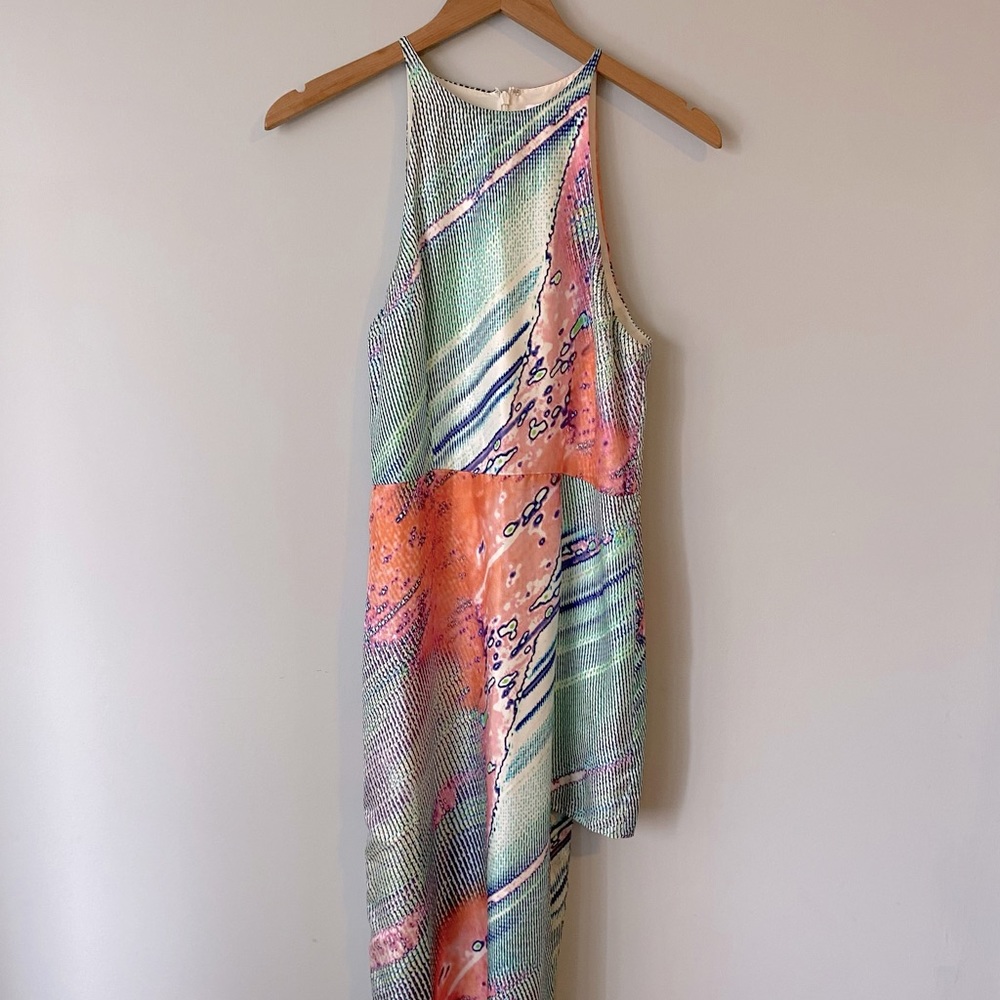 Talulah women’s abstract printed halter neck asymmetrical maxi slit dress Medium